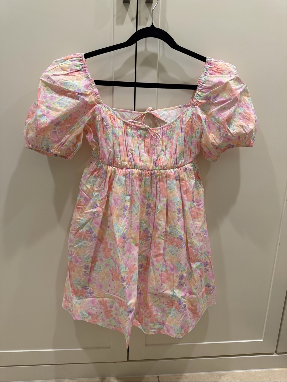 For Love & Lemons Kennedy Mini Dress Pink Floral Puff-Sleeve Babydoll Chemise - Picture 3 of 5